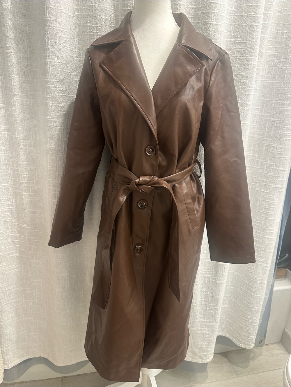 Trendy Queen Faux Leather Long Trench Coat Medium NWOT